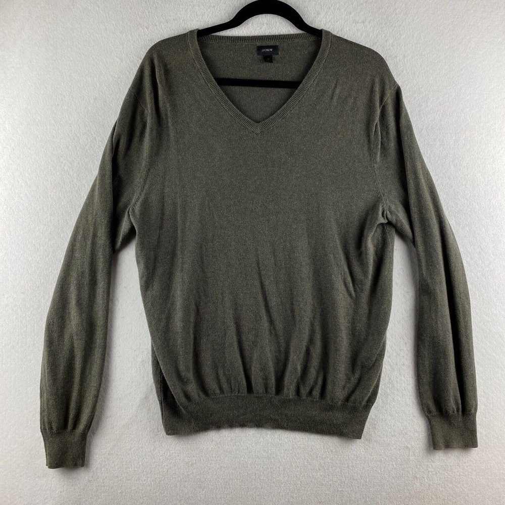 J Crew Sweater Mens M Medium Gray Knit Pullover V Neck Cashmere Cotton Blend